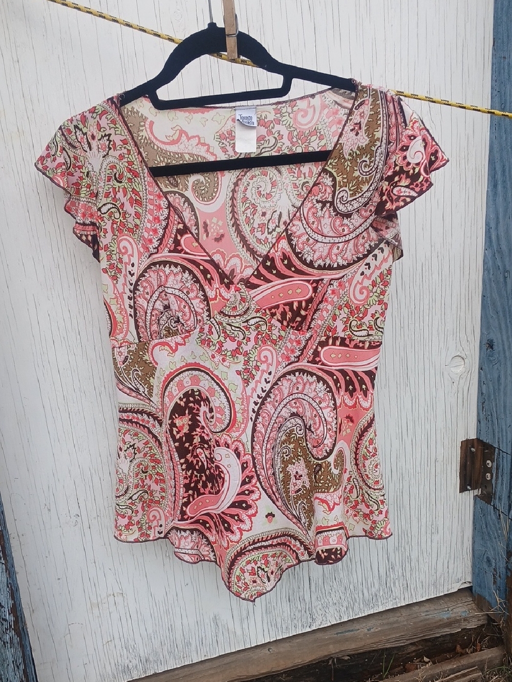 Teenie Weenie Pink Paisley V-Neck Ruffle Sleeve Top